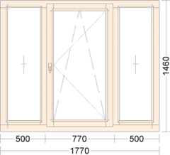 3-секционное окно с одной поворотно-откидной створкой