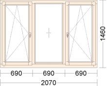 3-секционное окно с двумя поворотными створками