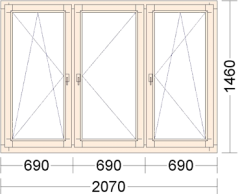 3-секционное окно с 2 поворотно-откидными створками